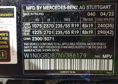 2022 Mercedes-Benz Glc 300 Suv from USA, damaged, VIN W1N0G8DB7NV386179